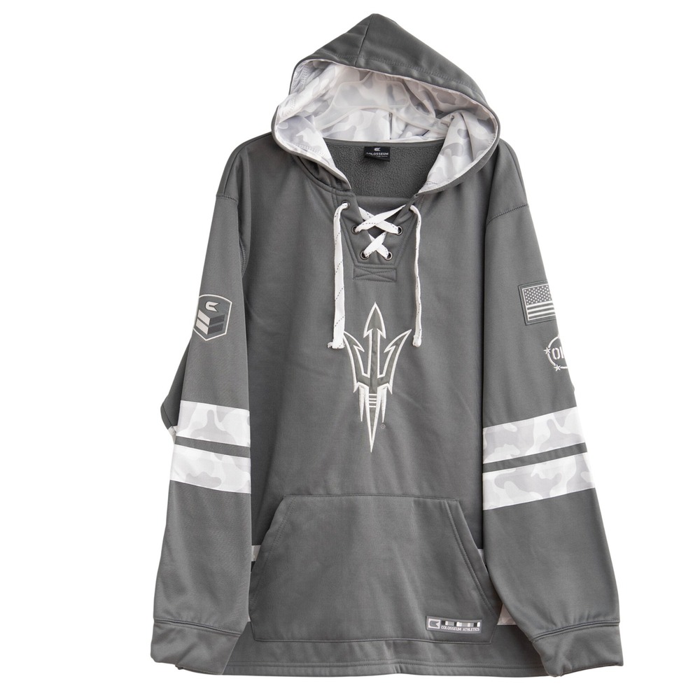 Colosseum ASU Sun Devils Mens XXL Grey Lace Up Hockey Hoodie Camo Sweatshirt